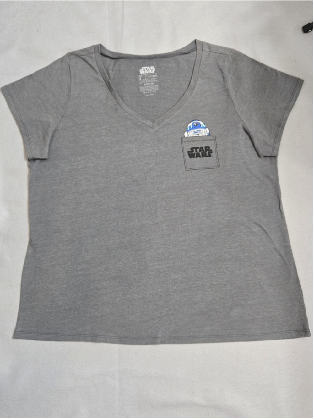 Star Wars Fifth Sun R2D2 Pocket T Shirt Womens Size 3 Gray V Neck Graphic Top